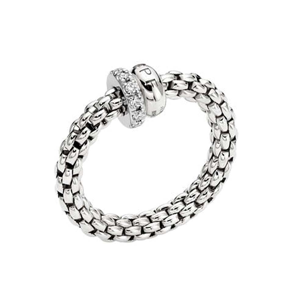 Fope Solo 18ct White Gold 0.17ct Diamond Flexible Ring - L