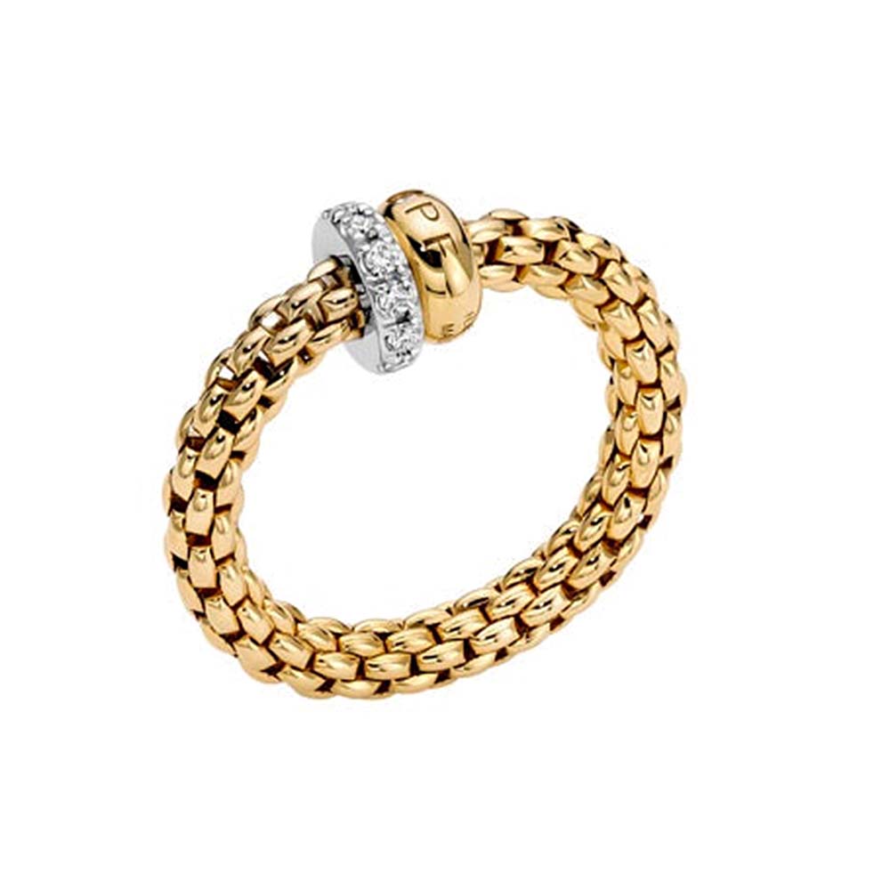 Fope Solo 18ct Yellow Gold 0.17ct Diamond Flexible Ring - M