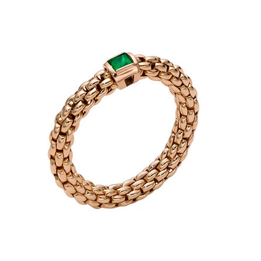 Fope Souls 18ct Rose Gold Emerald Flexible Ring - M