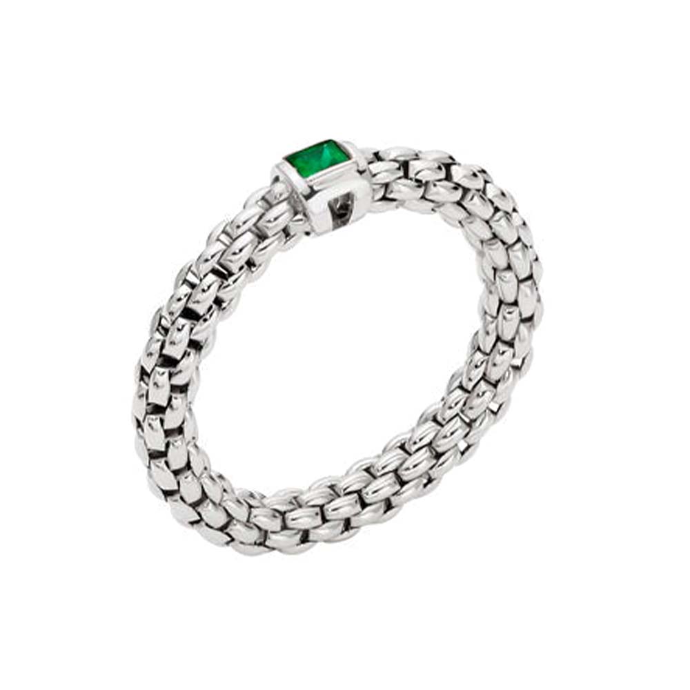 Fope Souls 18ct White Gold Emerald Flexible Ring - S