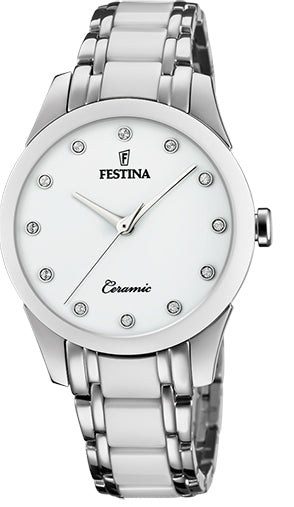 Festina Watch Two Hands Ceramic Ladies - White