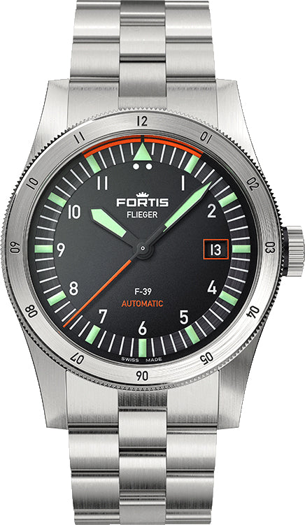 Fortis Watch Flieger F-39 Automatic On Block Bracelet - Black