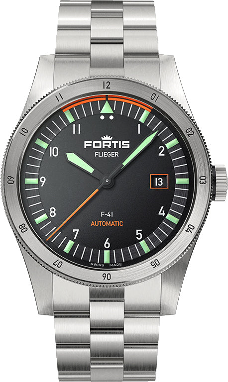 Fortis Watch Flieger F-41 Automatic On Block Bracelet - Black