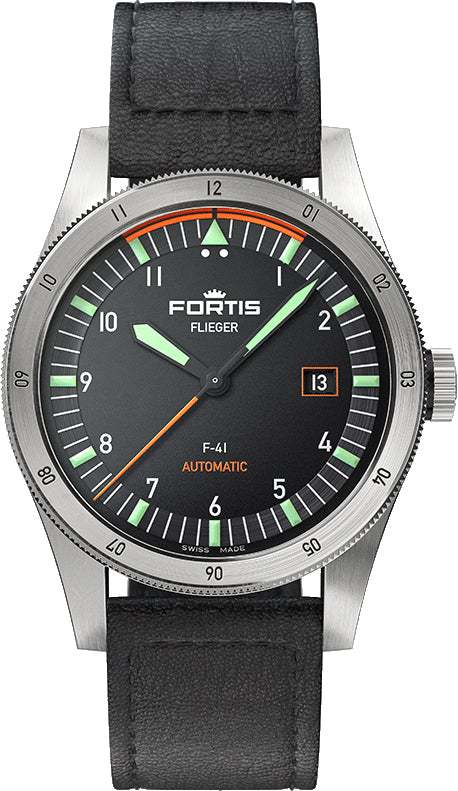 Fortis Watch Flieger F-41 Automatic On Aviator Strap - Black