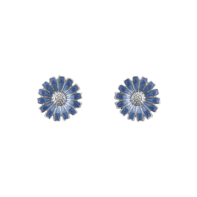 Georg Jensen Daisy Sterling Silver Blue Enamel Stud Earrings