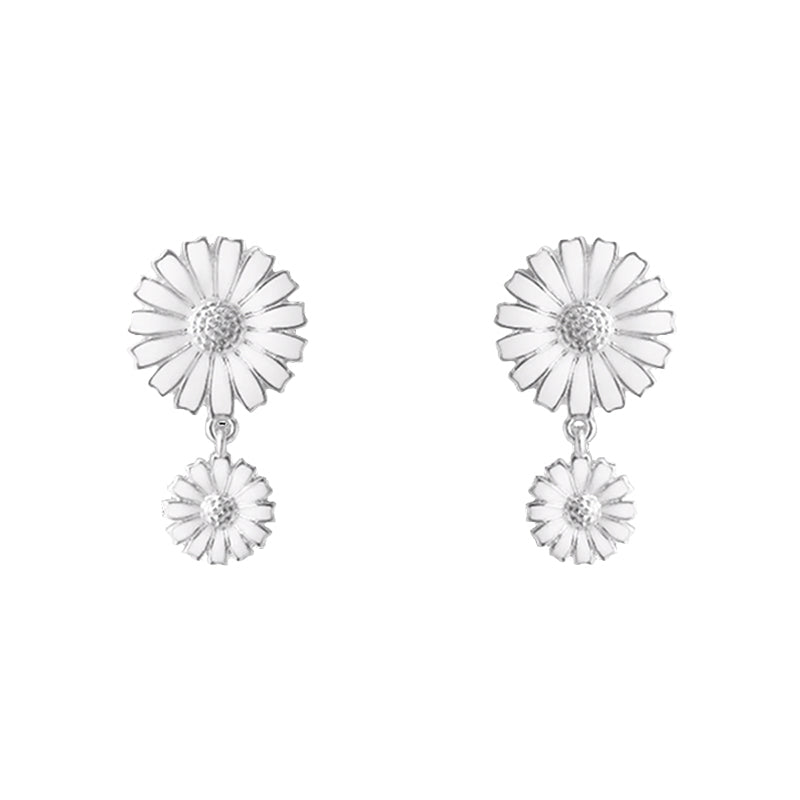 Georg Jensen Daisy Sterling Silver White Enamel Double Earrings