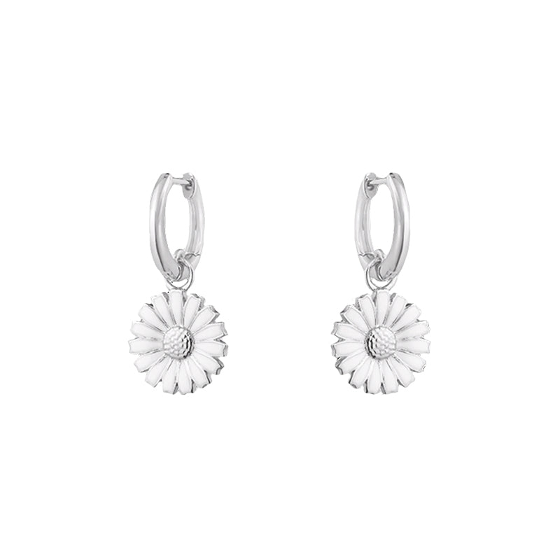 Georg Jensen Daisy Sterling Silver White Enamel Hoop Earrings