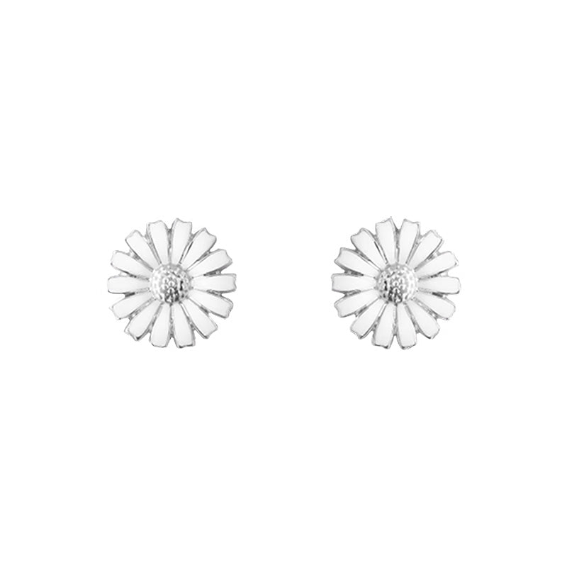 Georg Jensen Daisy Sterling Silver White Enamel Stud Earrings