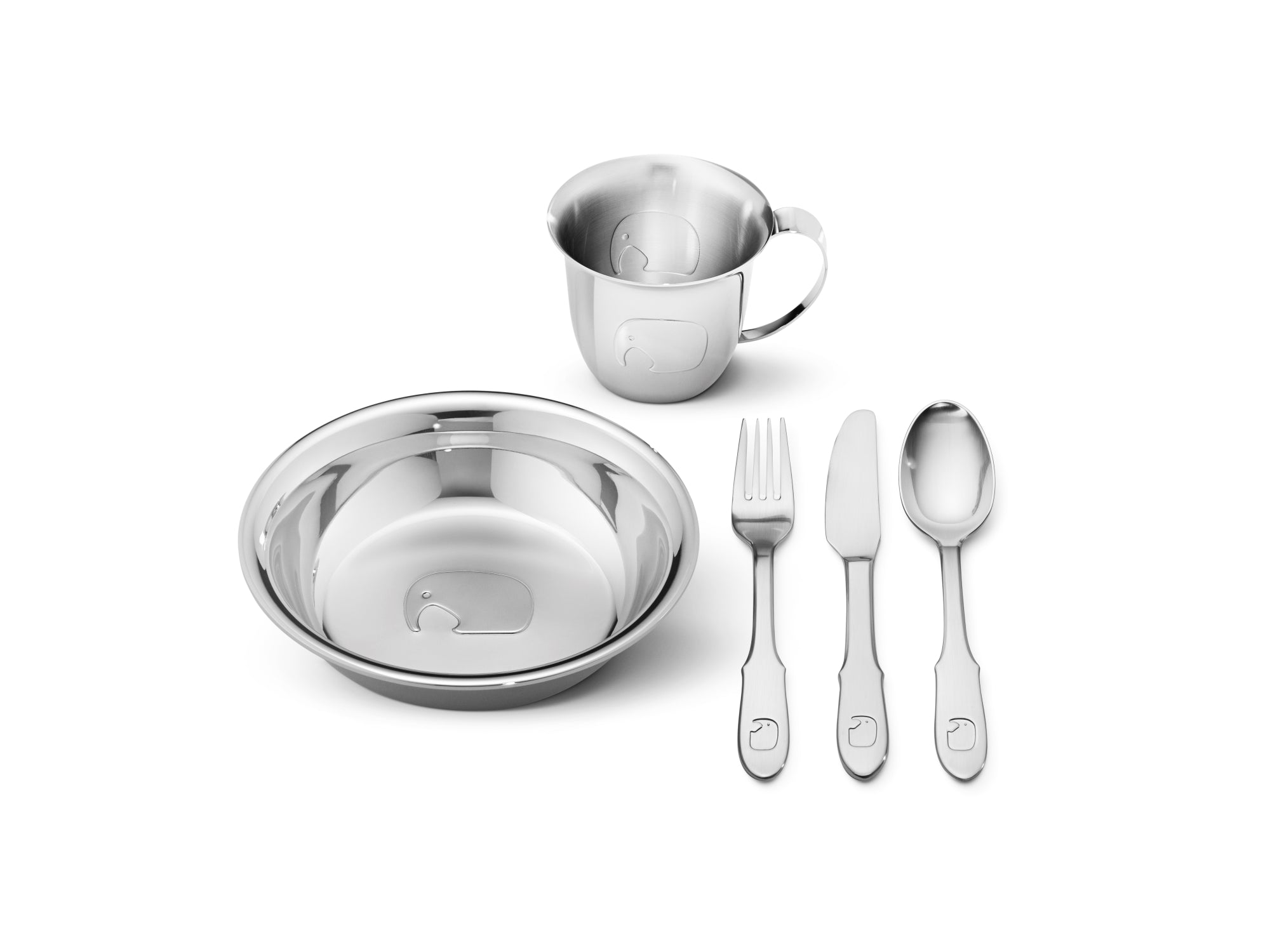 Georg Jensen Elephant Stainless Steel Child Five Piece Dining Set - Silver