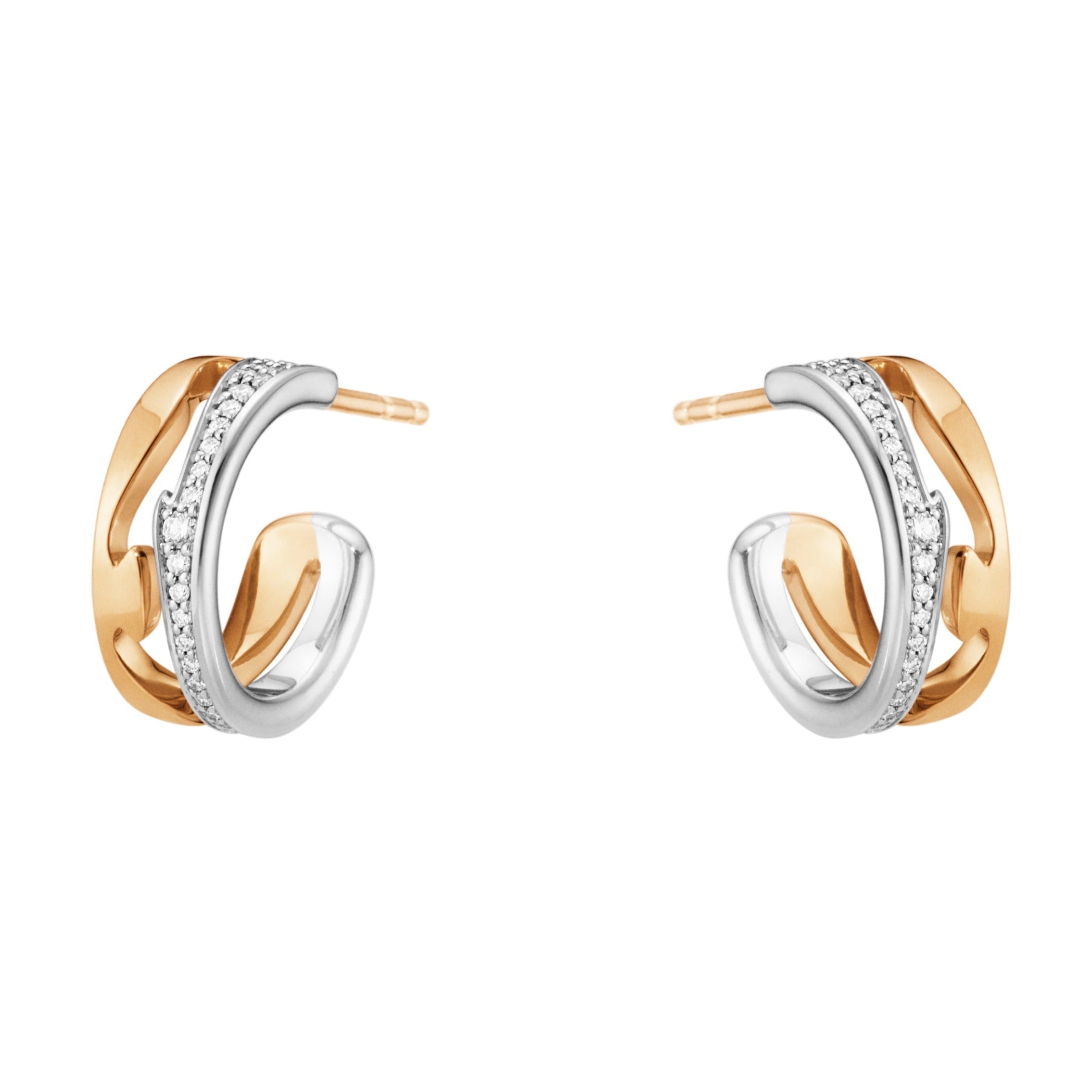 Georg Jensen Fusion 18ct Rose and White Gold Diamond Pave Hoop Earrings - Gold