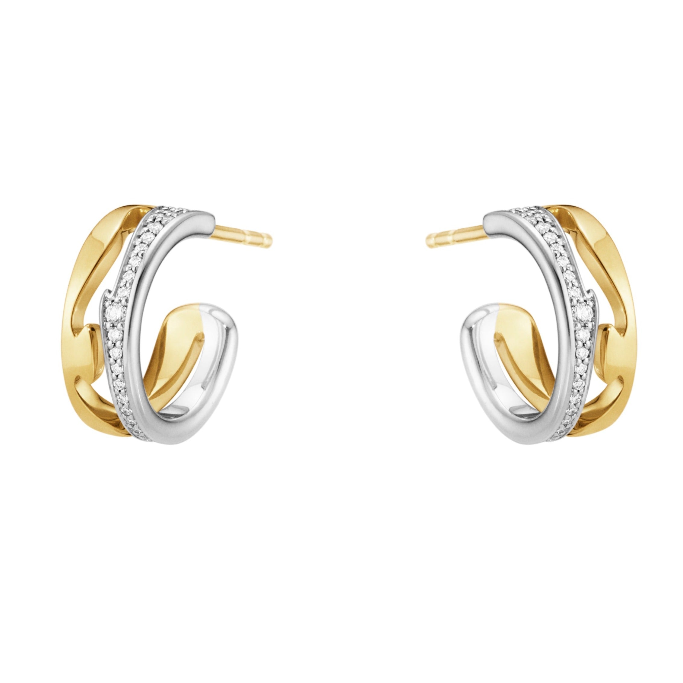Georg Jensen Fusion 18ct Yellow and White Gold Diamond Pave Hoop Earrings - Gold