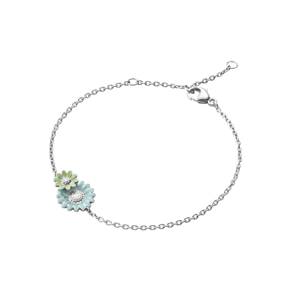Georg Jensen Stine Goya Daisy Sterling Silver Green and Blue Enamel Chain Bracelet - Silver