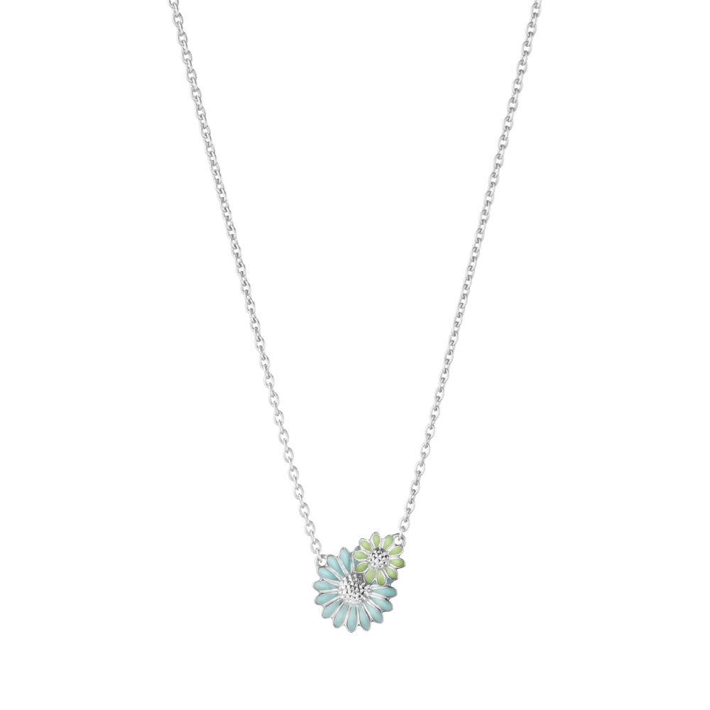 Georg Jensen Stine Goya Daisy Sterling Silver Green and Blue Enamel Pendant - Silver