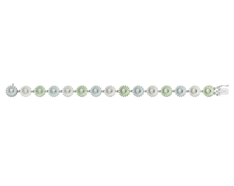Georg Jensen Stine Goya Daisy Sterling Silver Green and White Enamel Bracelet - M/L