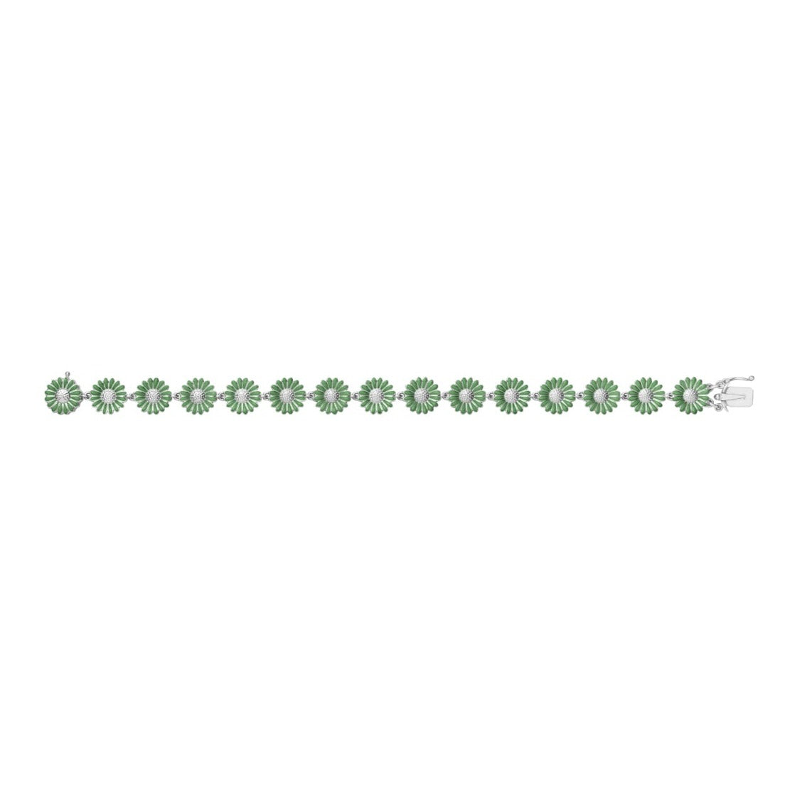 Georg Jensen Stine Goya Daisy Sterling Silver Vivid Green Enamel Bracelet - SM