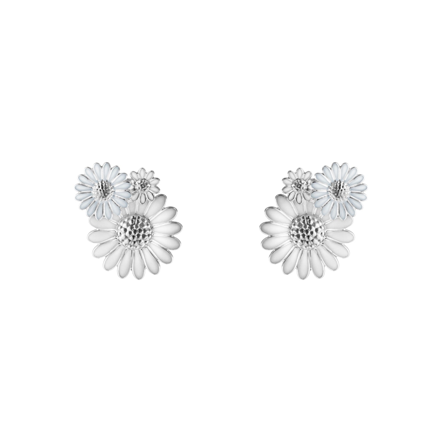 Georg Jensen Stine Goya Daisy Sterling Silver White Enamel Large Stud Earrings
