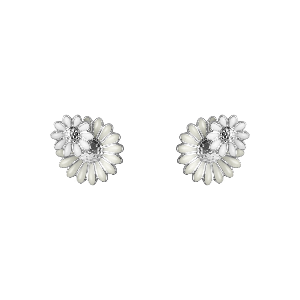 Georg Jensen Stine Goya Daisy Sterling Silver White Enamel Stud Earrings - Silver