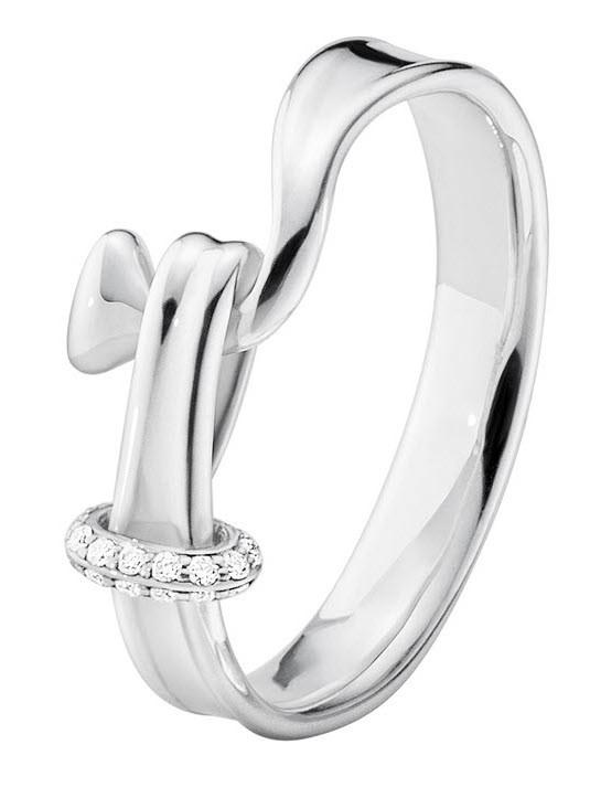 Georg Jensen Sterling Silver Diamond Torun Ring D - 54