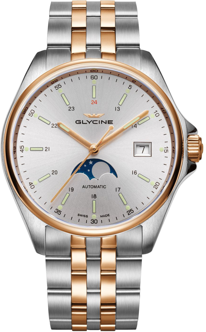 Glycine Watch Combat Classic Moon Phase - Silver