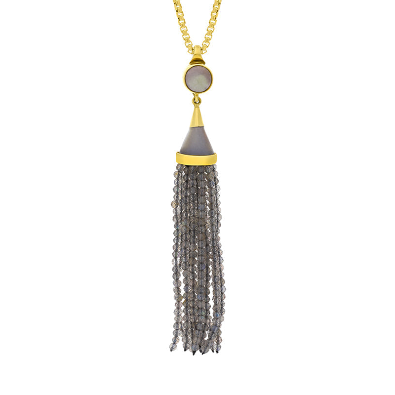 Gold Plated Sterling Silver Labradorite Cascade Tassel Necklace D - Option1 Value