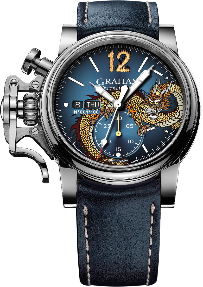 Graham Watch Chronofighter Vintage Noseart Dragon Limted Edition - Blue