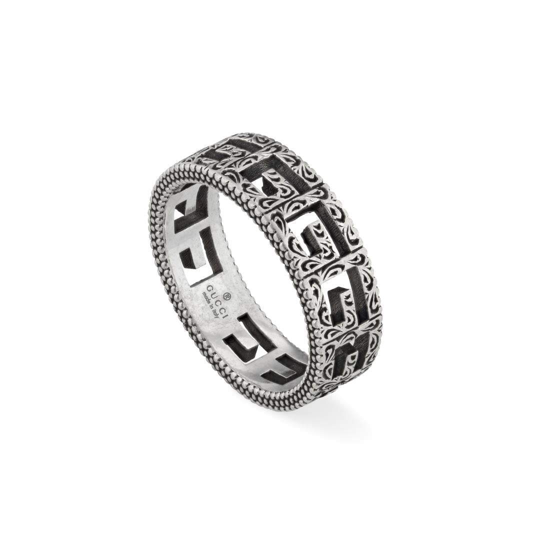 Gucci G Cube Sterling Silver Engraved G Motif Ring D - R