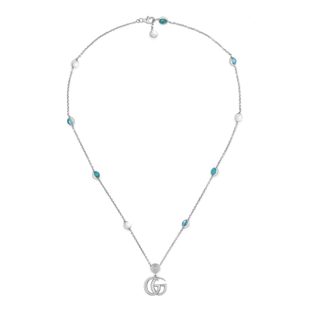 Gucci GG Marmont Sterling Silver Double G Mother of Pearl Necklace - Silver