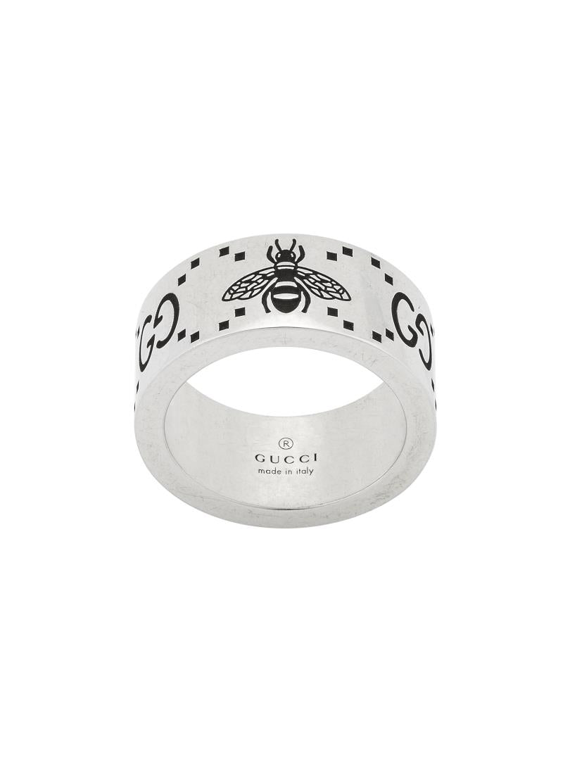 Gucci GG Sterling Silver Engraved Bee 9mm Ring D - S.5