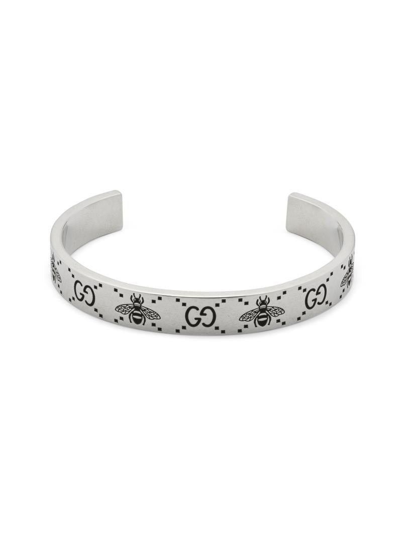 Gucci GG Sterling Silver Engraved Bee Cuff Bracelet D - 19cm