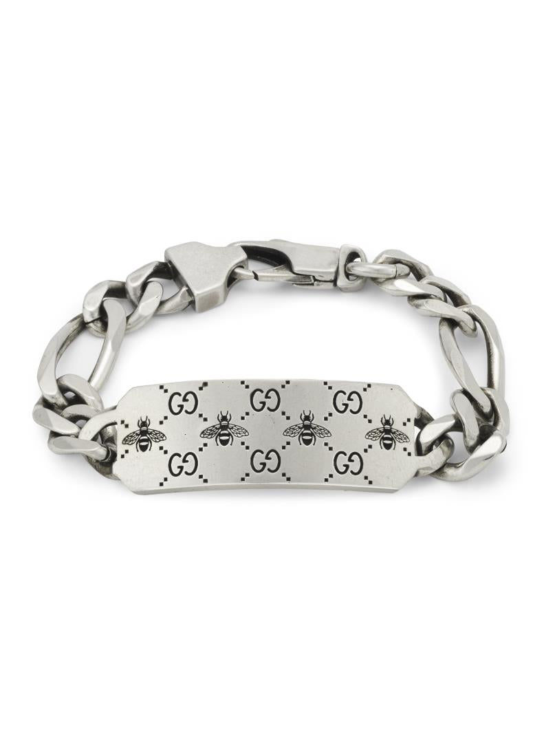 Gucci GG Sterling Silver Engraved Bee Identity Bracelet D - 18cm