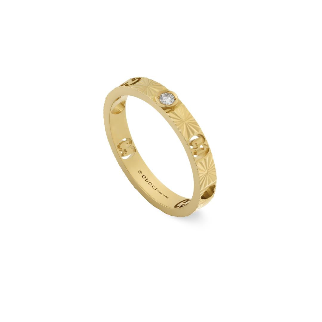 Gucci Icon 18ct Yellow Gold Diamond Heart Band Ring - M.5