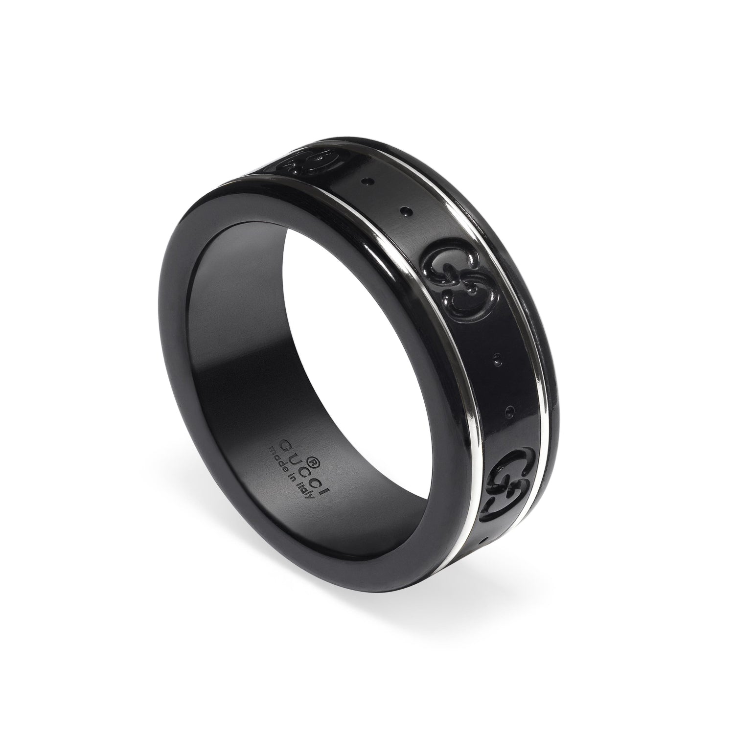 Gucci Icon 18ct White Gold Black Synthetic Corundum Thin Band Ring - Y.5