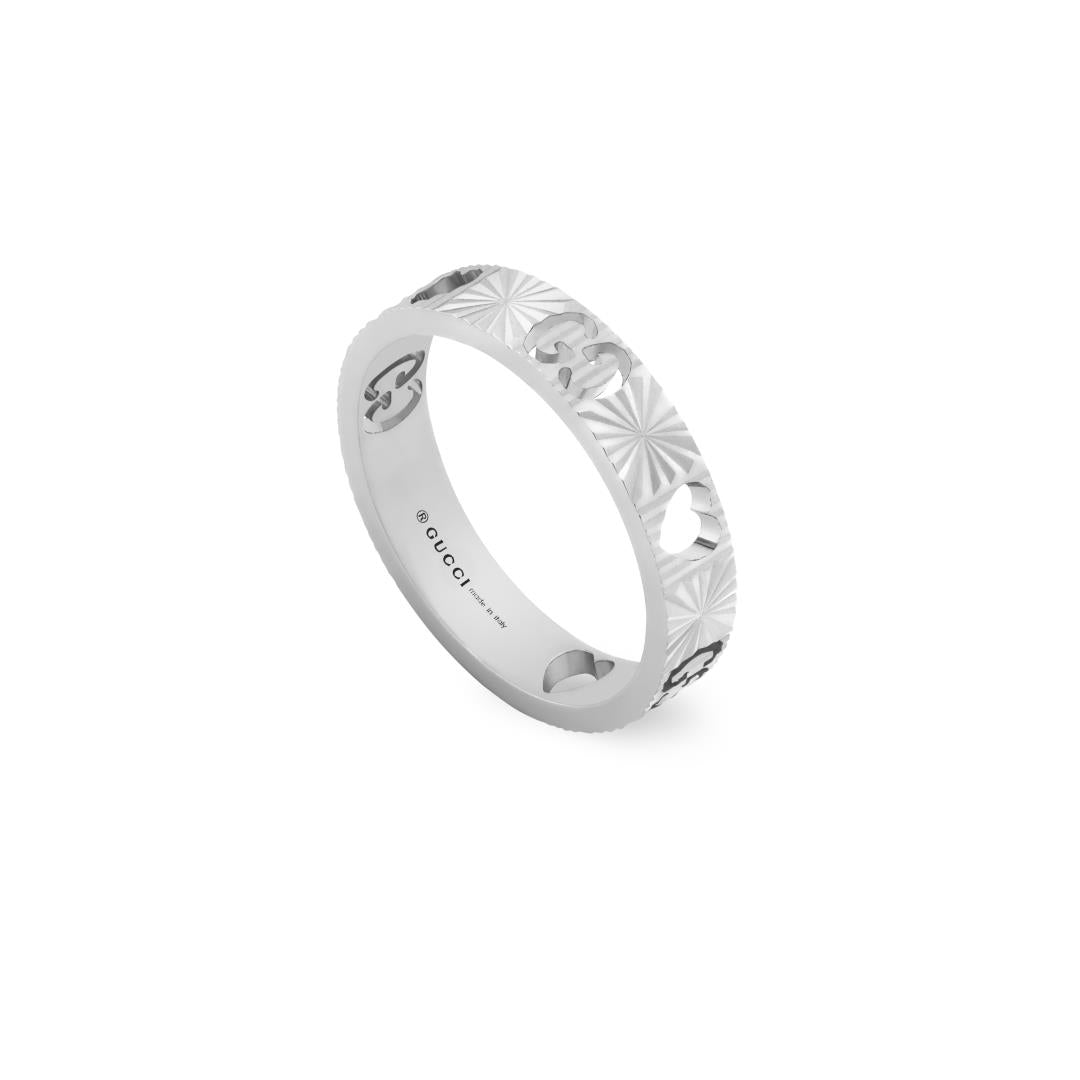 Gucci Icon 18ct White Gold Heart Band Ring D - N.5