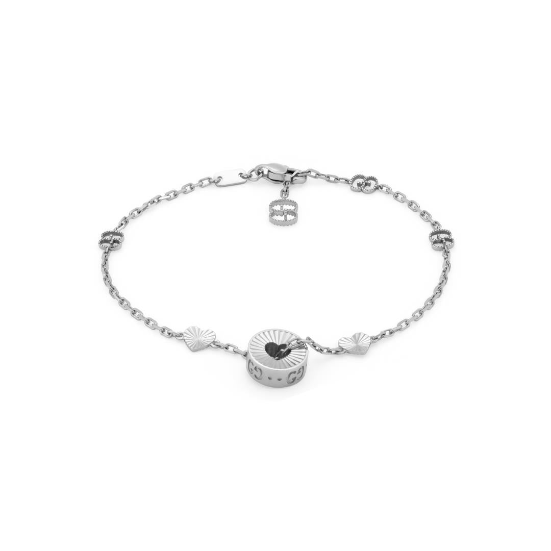 Gucci Icon 18ct White Gold Open Heart Chain Bracelet - 17cm