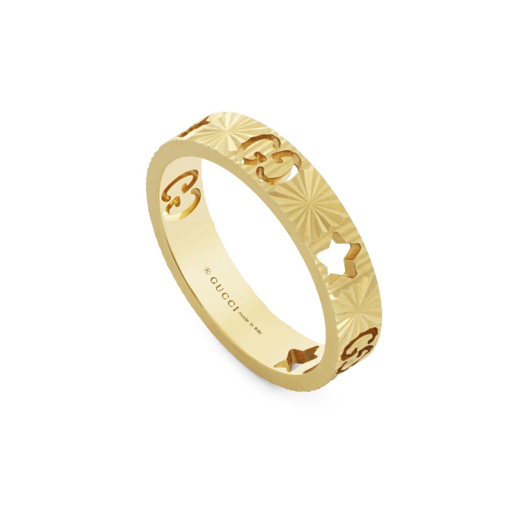 Gucci Icon 18ct Yellow Gold Star Band Ring D - S.5