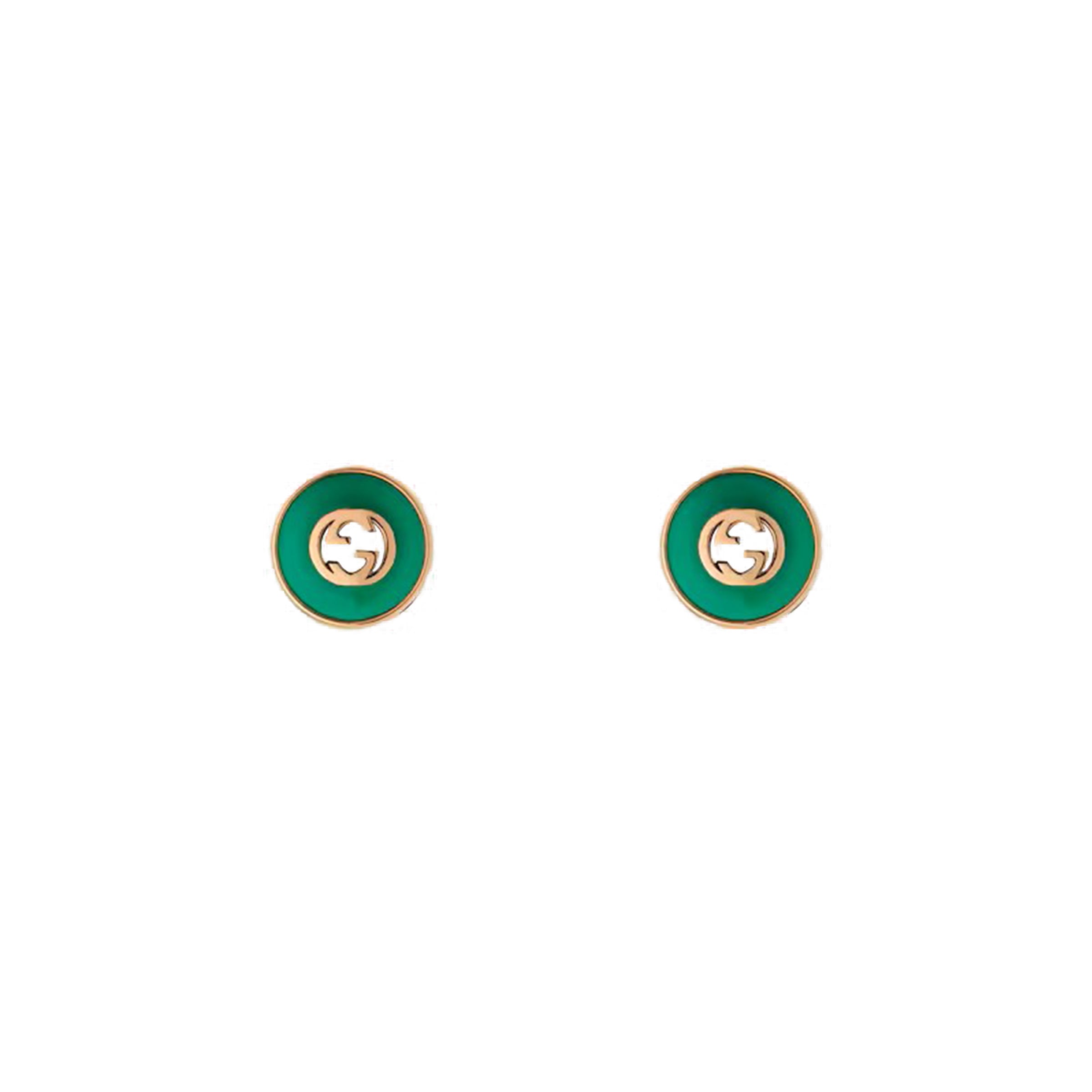 Gucci Interlocking 18ct Rose Gold Green Agate Stud Earrings