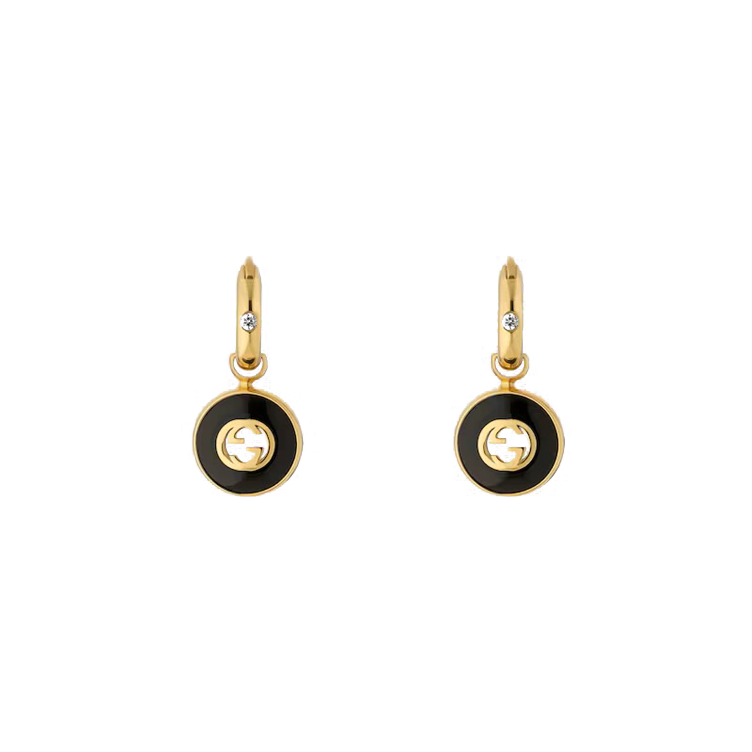 Gucci Interlocking 18ct Yellow Gold Black Onyx Hoop Earrings