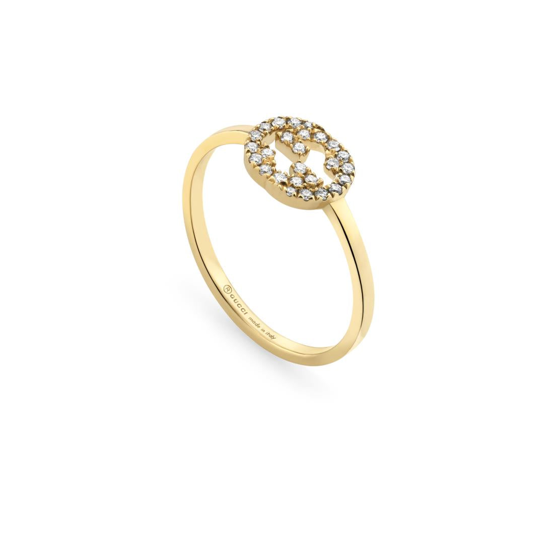 Gucci Interlocking 18ct Yellow Gold 0.12ct Diamond Ring - L
