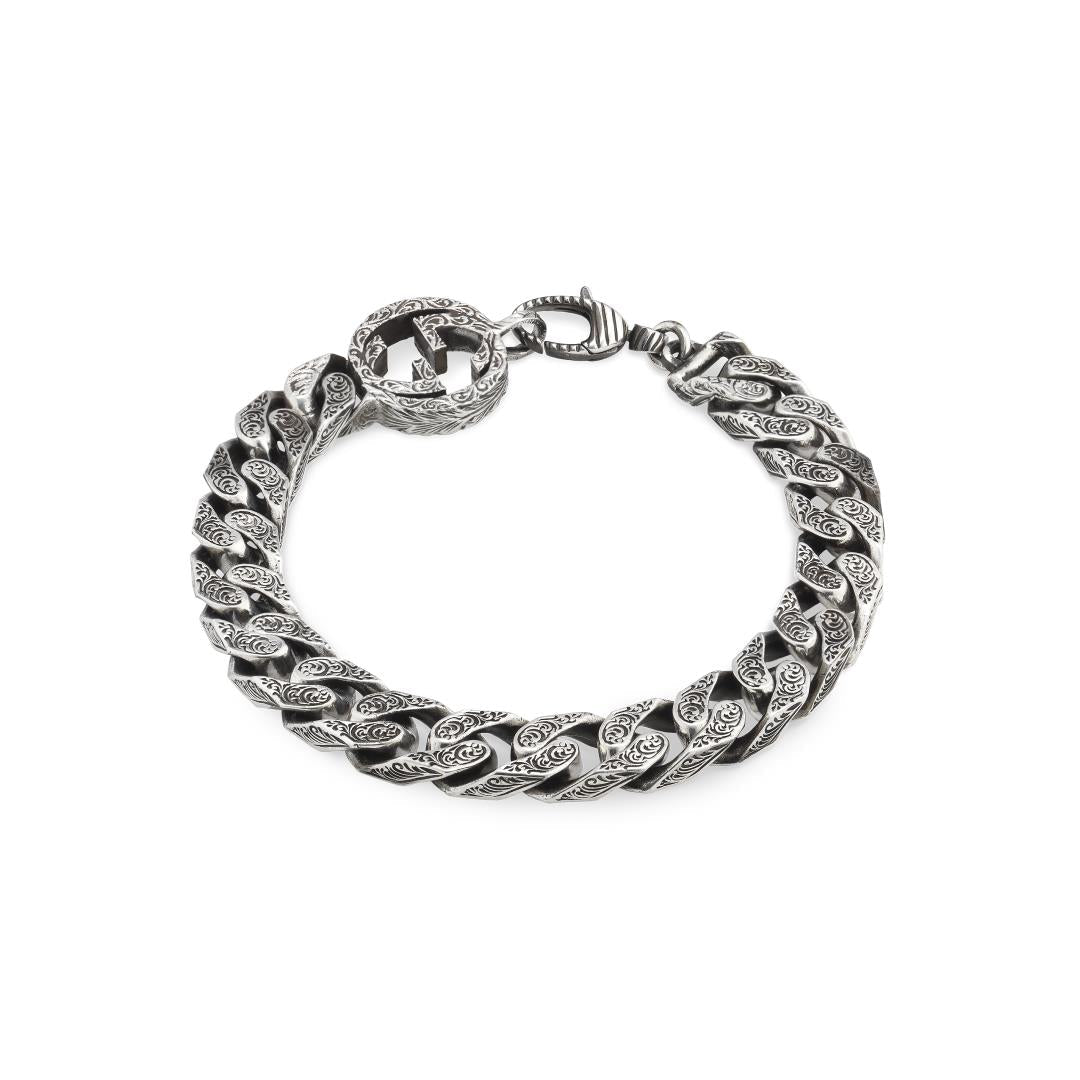 Gucci Interlocking Sterling Silver Engraved Chain Bracelet - 19cm