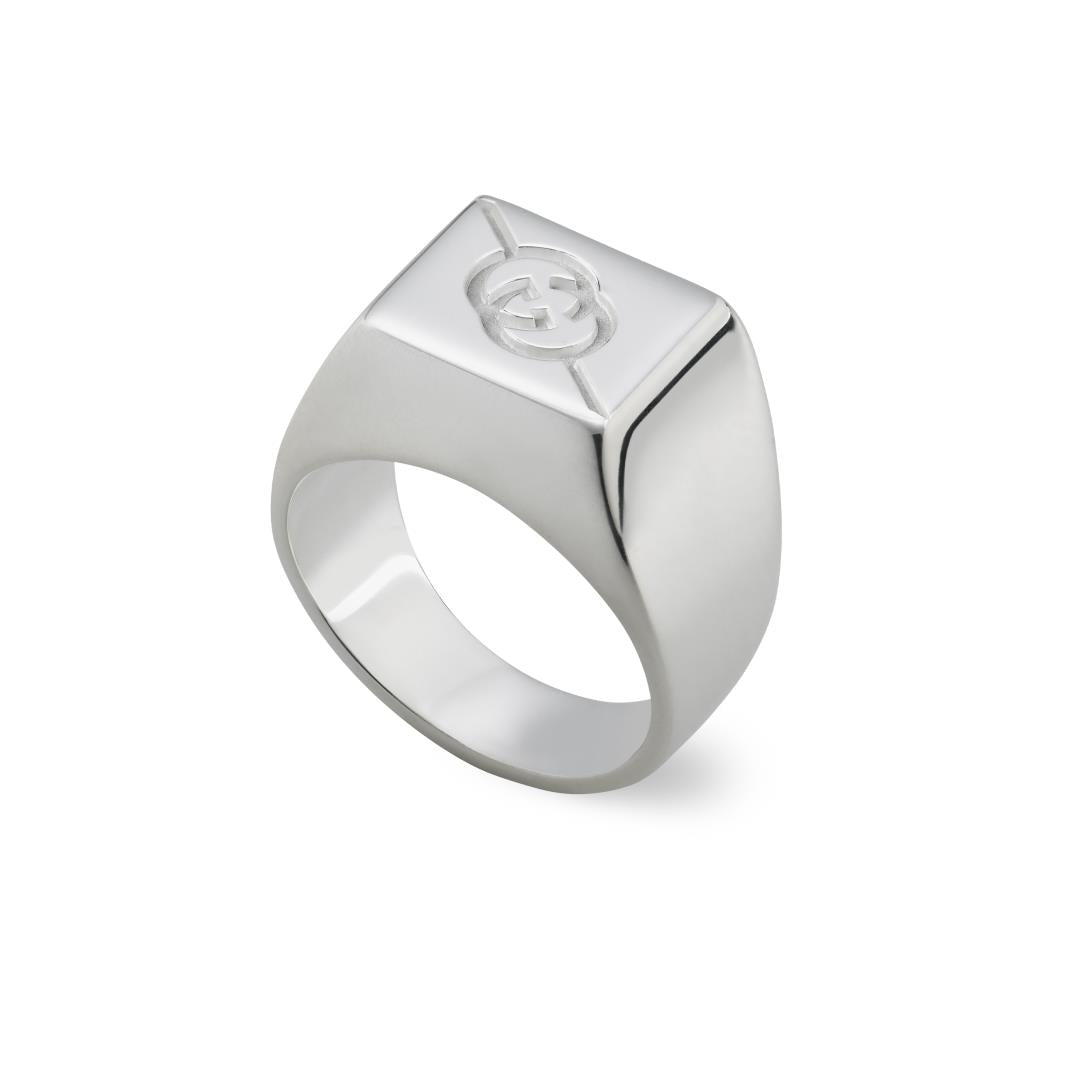Gucci Interlocking Sterling Silver Signet Ring - T.5