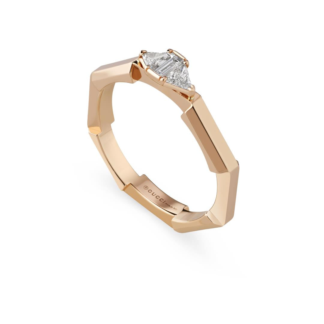 Gucci Link to Love 18ct Rose Gold Diamond Baguette Three Stone Ring - N.5