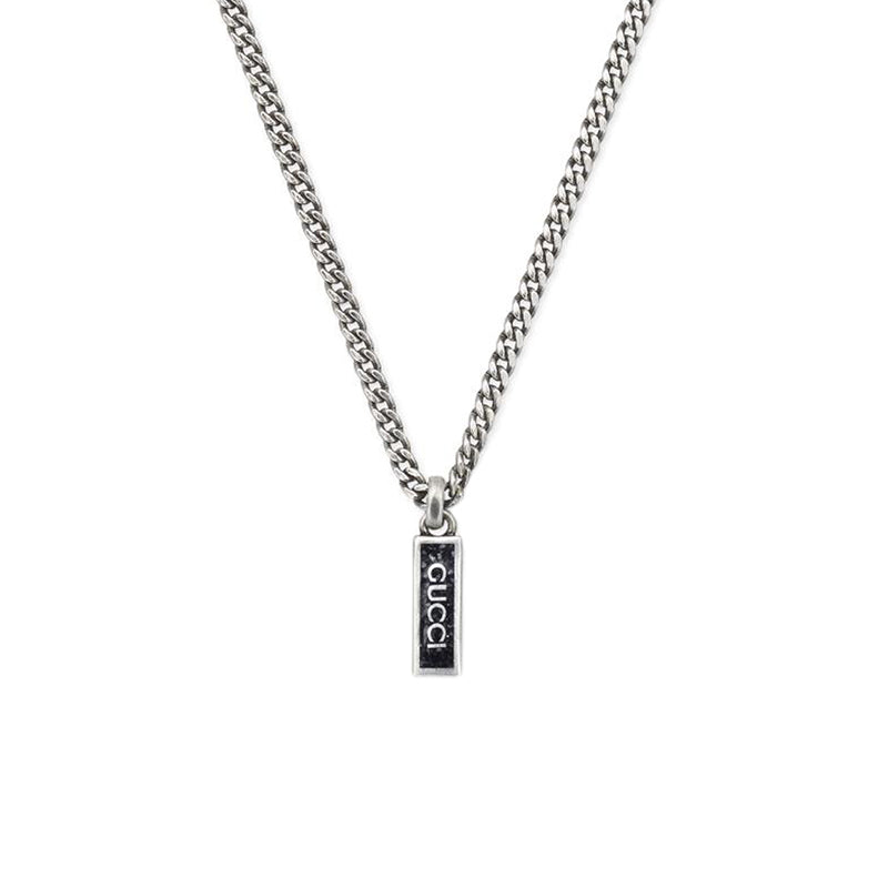 Gucci Tag Sterling Silver Black Enamel Logo Pendant D - Silver