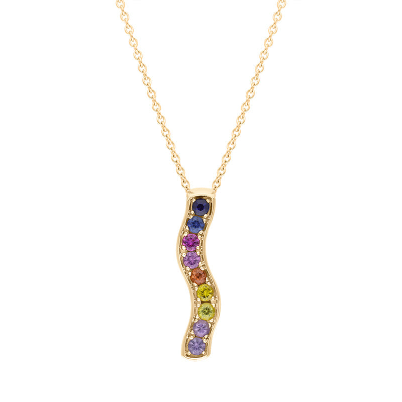 Hans D Krieger 18ct Rose Gold 0.57ct Sapphire Multicoloured Wave Pendant - Gold