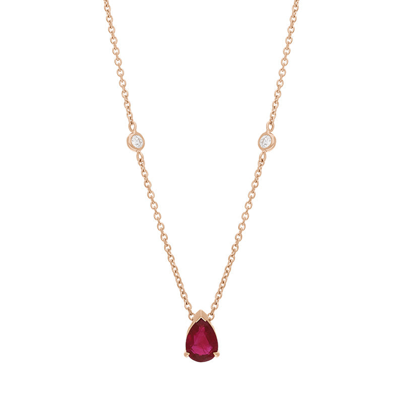 Hans D Krieger 18ct Rose Gold Ruby Diamond Pear Drop Necklace - Gold