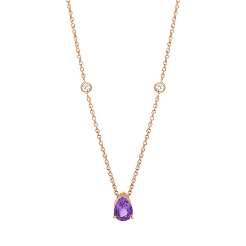 Hans D Krieger 18ct Rose Gold Sapphire Diamond Pear Drop Necklace - Gold