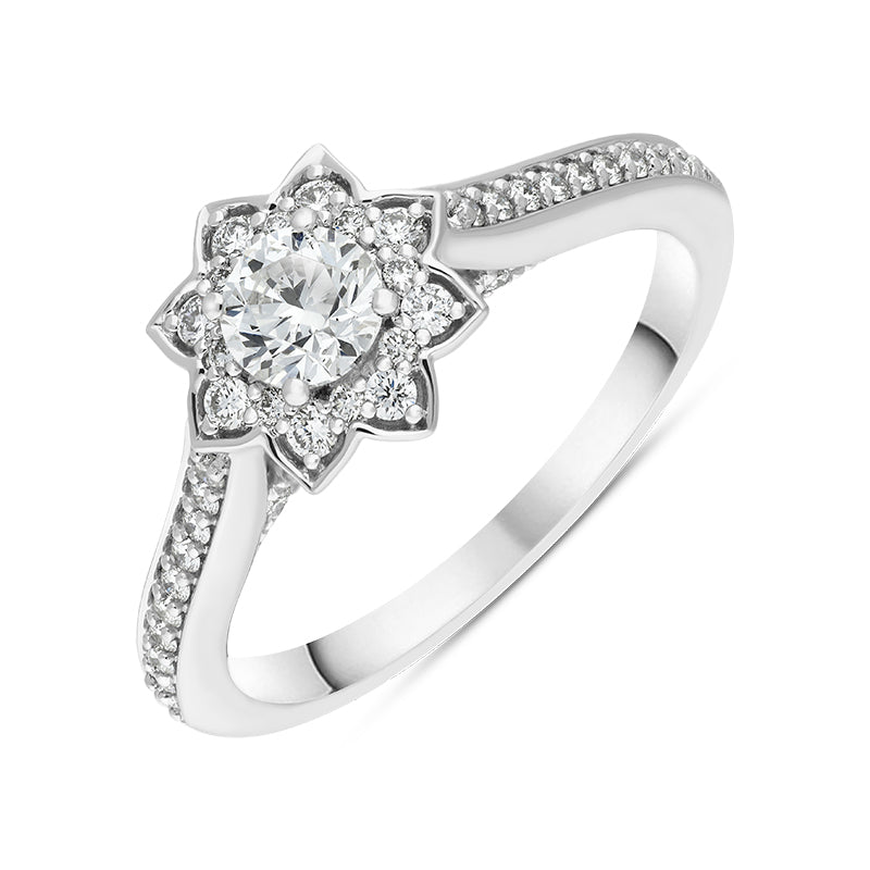 Hans D Krieger 18ct White Gold 0.76ct Diamond Flower Cluster Ring D - M.5