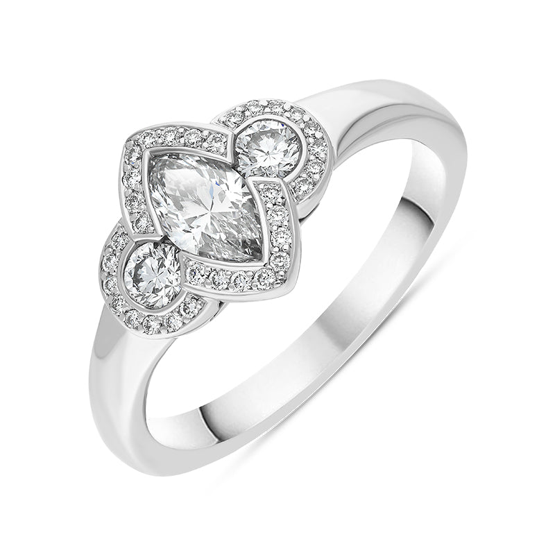 Hans D Krieger 18ct White Gold 0.83ct Diamond Marquise Cluster Ring D - M