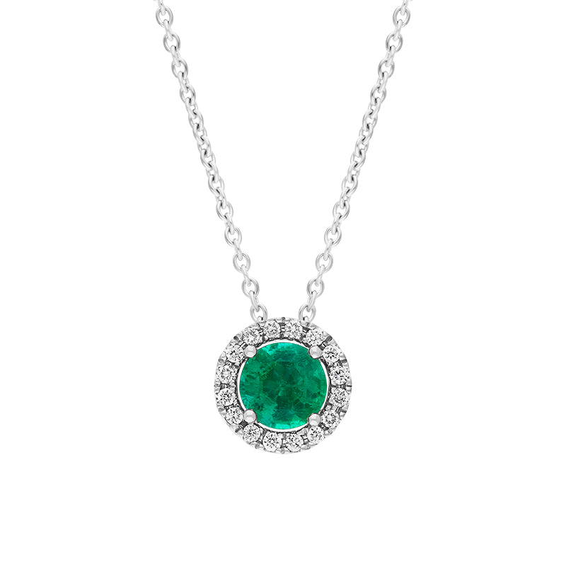 Hans D Krieger 18ct White Gold Emerald Diamond Round Cluster Pendant - Gold