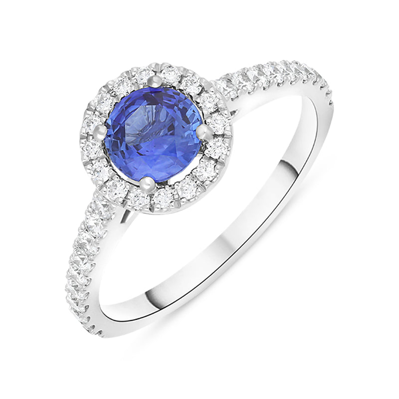 Hans D Krieger 18ct White Gold Sapphire Diamond Round Cluster Ring - Gold