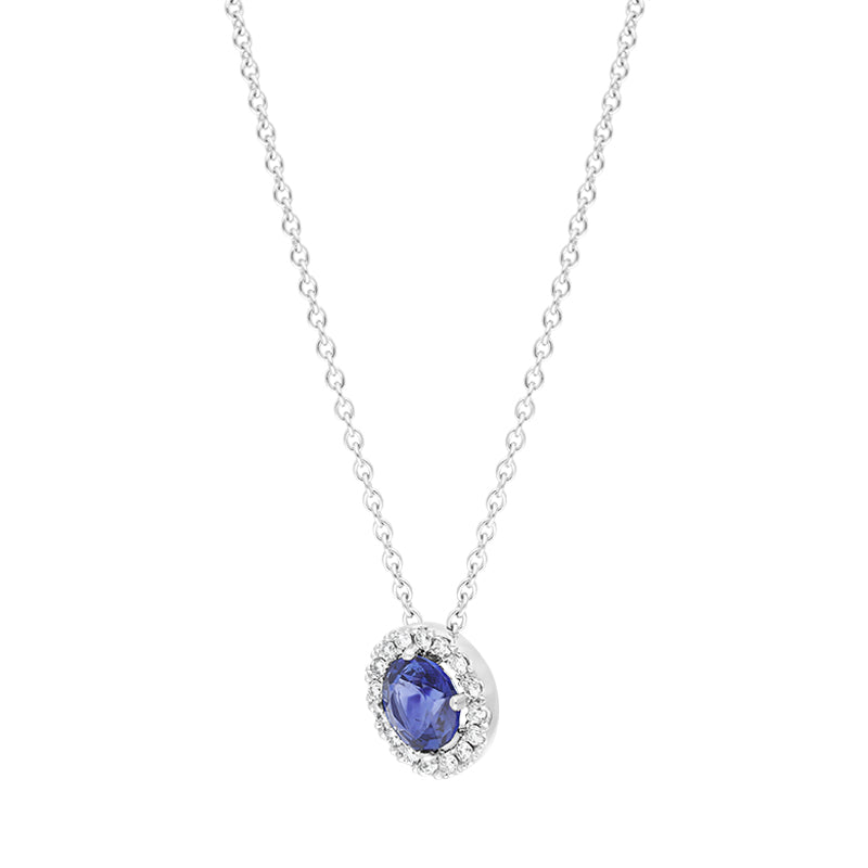 Hans D Krieger 18ct White Gold Sapphire Diamond Round Cluster Pendant - Gold